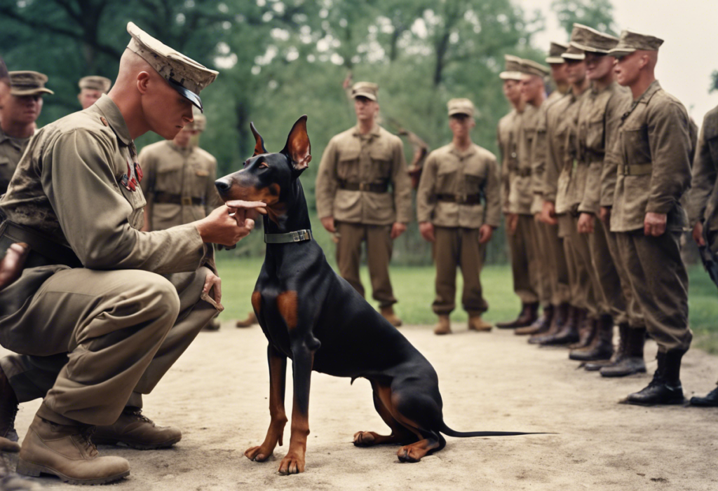 A Doberman with US Marine Corps soldiers